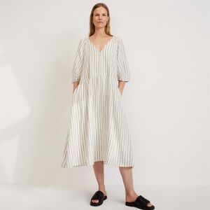 Everlane The Linen Oversized Puff-Sleeve Dress in Stripe